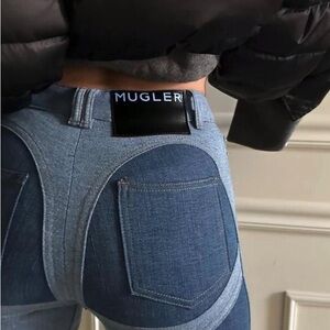 Mugler Women's High Rise Two-Tone Jeans